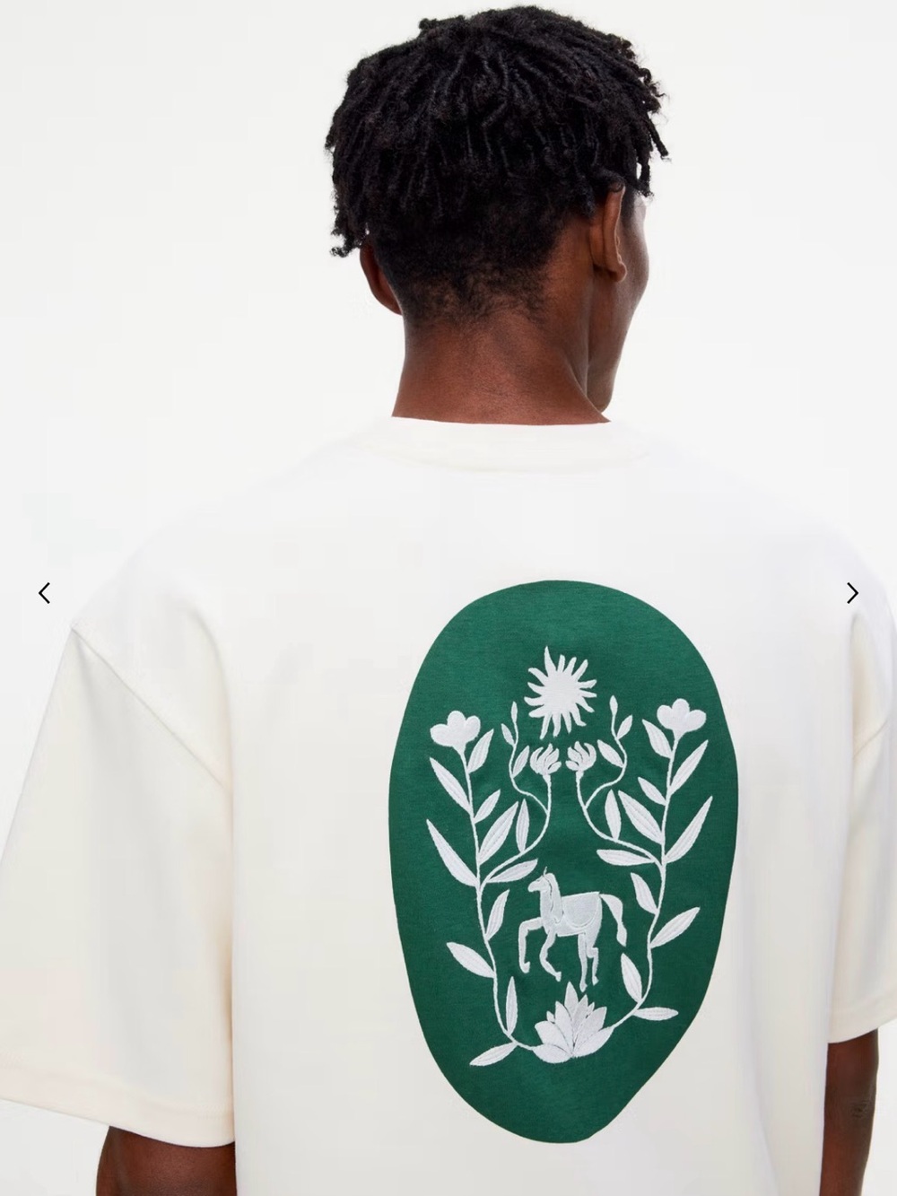 OAS Laurel Thick Short-Sleeve Tee w/Green/white Embroidered Graphic, M, like new